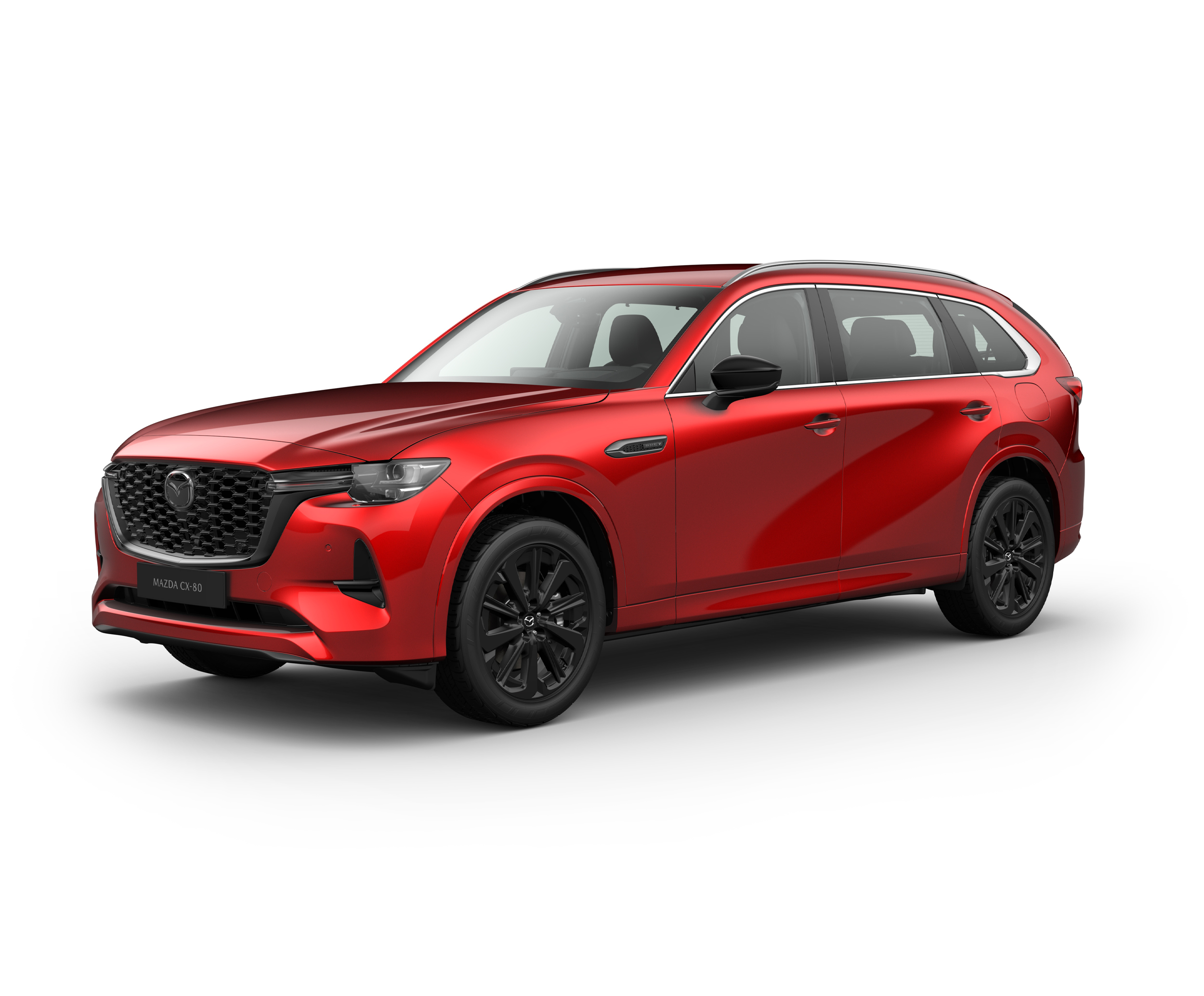 Mazda CX-80 в цвят Soul Red Crystal с оборудване Homura