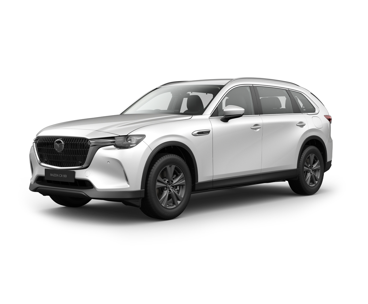 Mazda CX-80 in Rhodium White color in Exclusive-Line equipment