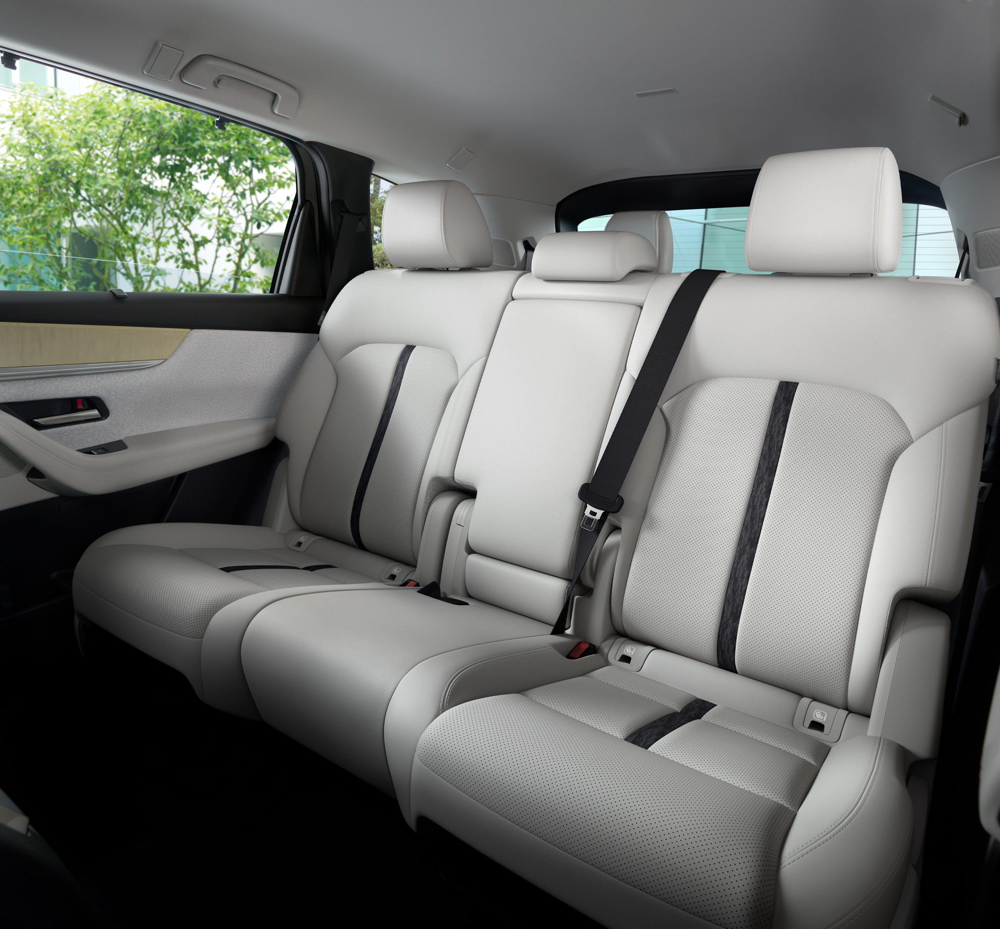 The spacious second row bench seats of the Mazda CX-80, our 7 seat SUV.