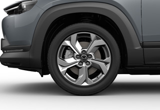 The 18-inch wheels of the Mazda MX-30 in the Exclusive-Line grade.