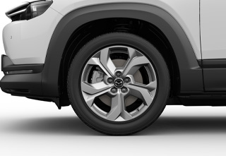 The 18-inch wheels of the Mazda MX-30 in the Prime-Line grade