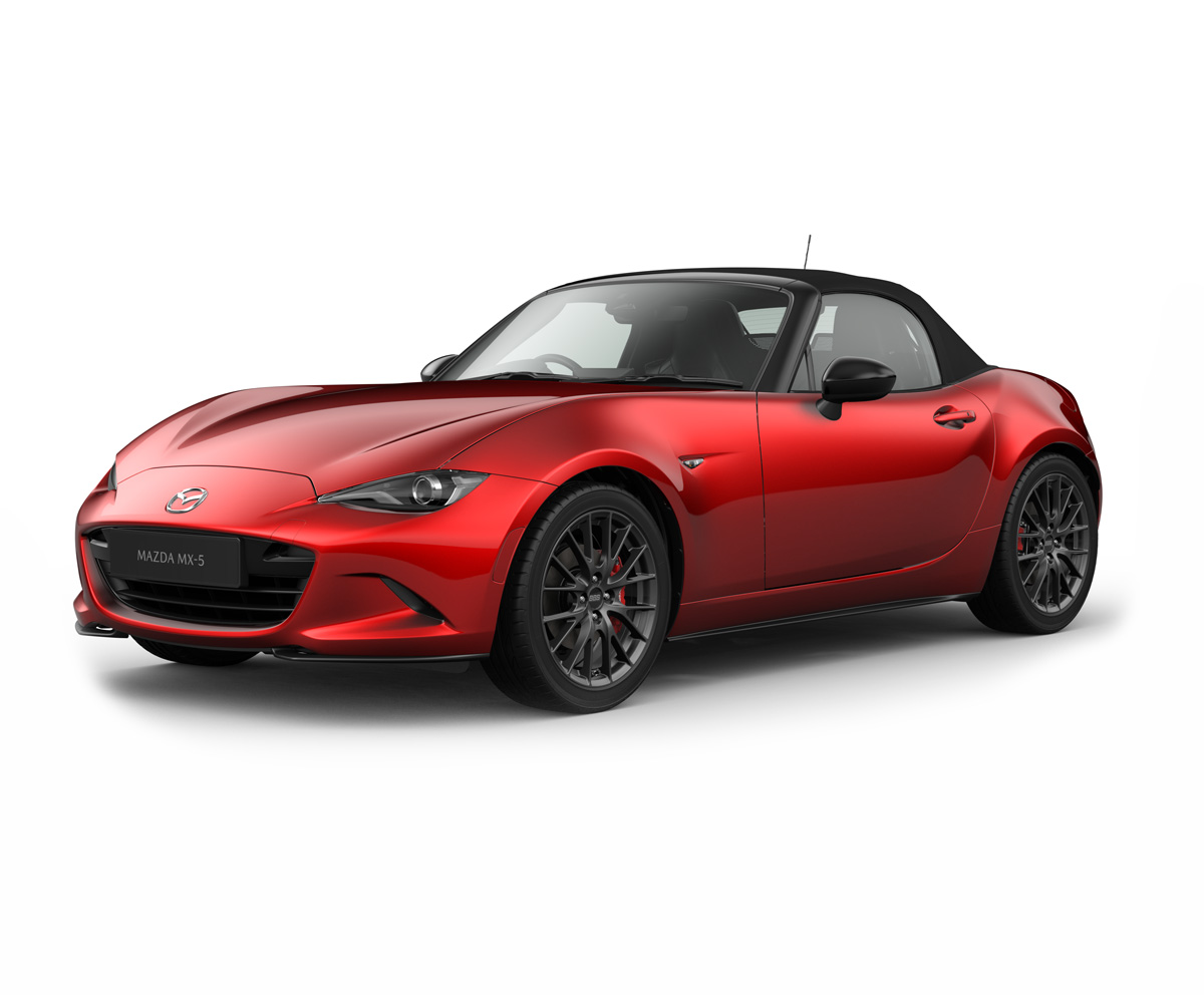 Mazda MX-5 Roadster in Soul Red Crystal body color in Homura equipment