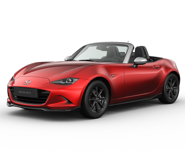 Mazda MX-5 RF se sportovními spoilery na bílém pozadí.