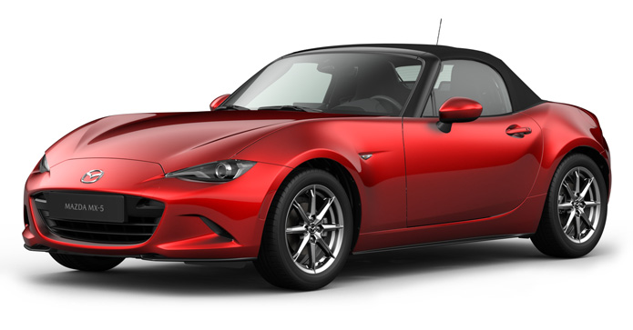 Mazda MX-5 Roadster v červené barvě Soul Red Crystal