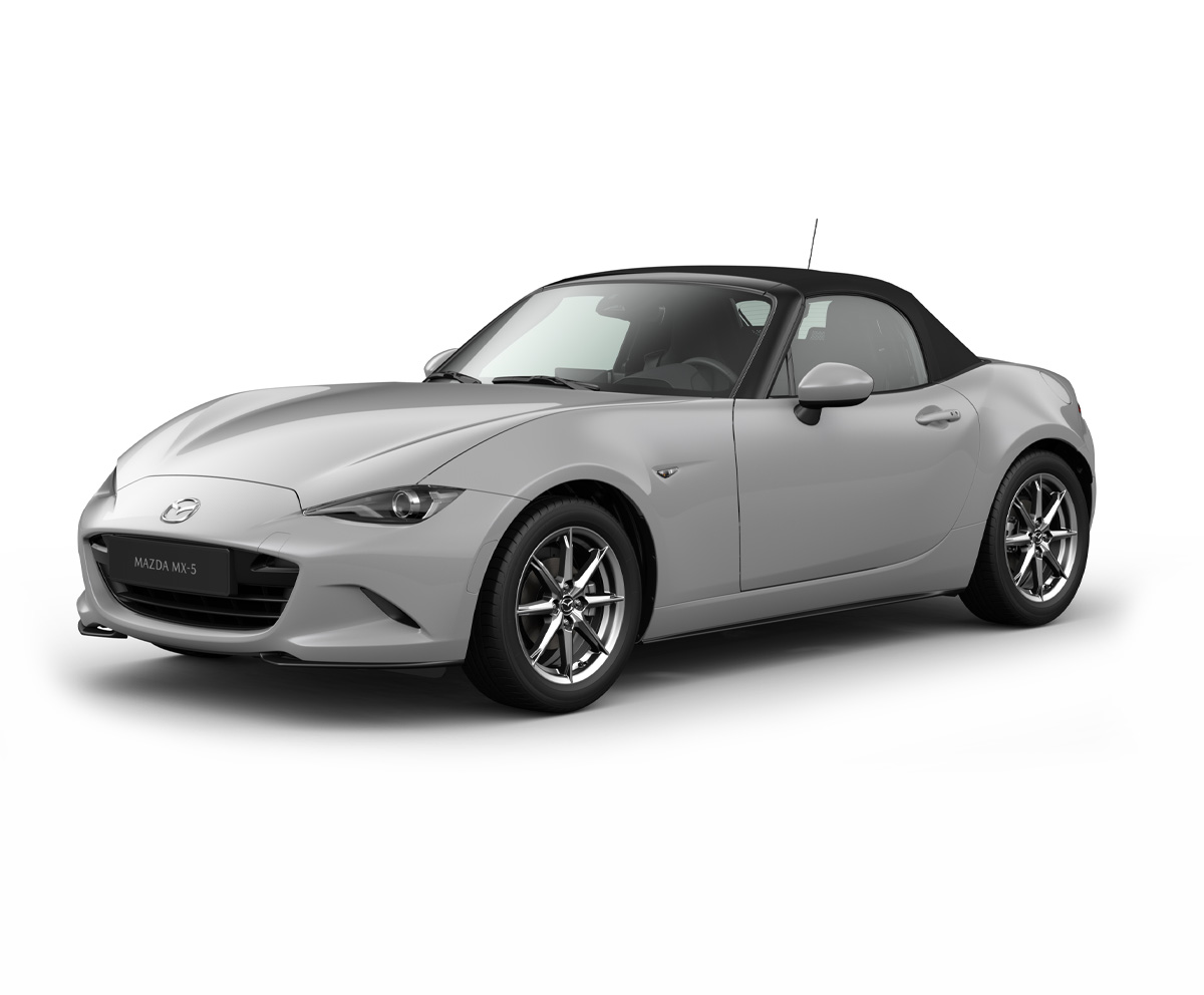 Mazda MX-5 Roadster i karrosserifarven Aero Grey med Exclusive-line-udstyr