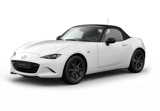 Mazda MX-5 Roadster i karrosserifarven Arctic White med Prime-line-udstyr